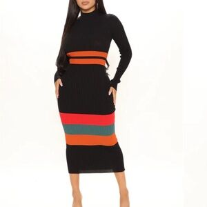 Fashion Nova Black Dress with Bold Stripes